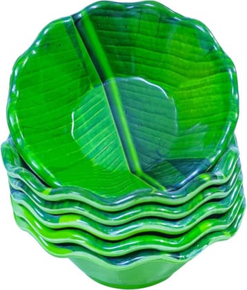 Laserbot Melamine Serving Bowl Banana Melamine Printed Dessert Bowl 2.5 cm ( Set of 6 ) Green