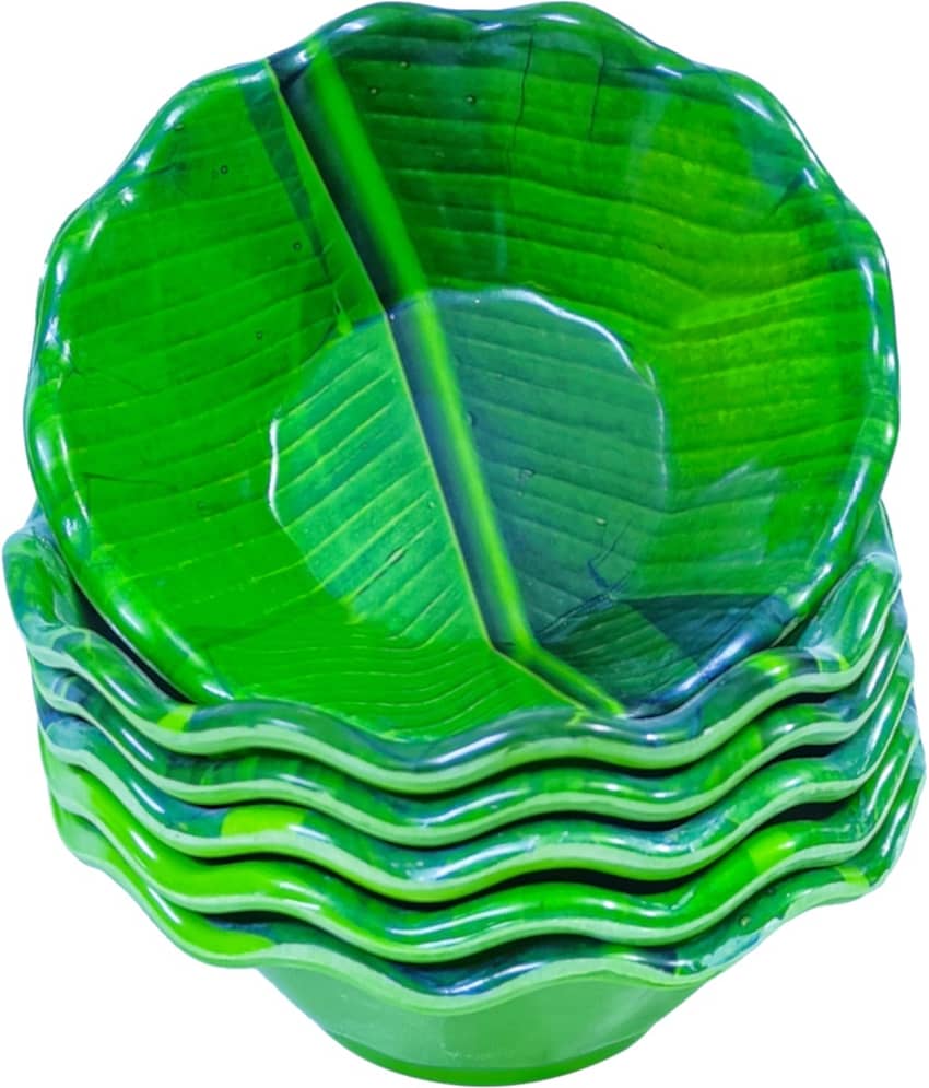 Laserbot Melamine Serving Bowl Banana Melamine Printed Dessert Bowl 2.5 cm ( Set of 6 ) Green