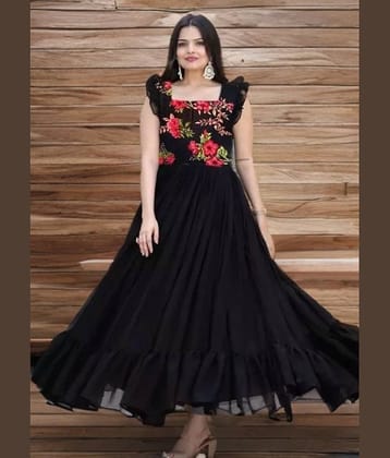 aplix Black Flared Georgette Women's Stitched Ethnic Gown ( Pack of 1 )
