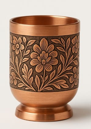 Handcrafted Engraved Pure Copper Tumbler – Floral Design Drinking Glass
