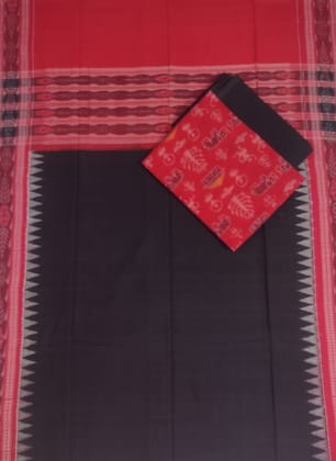 Red Sambalpuri Handloom Unstitched Dress Material