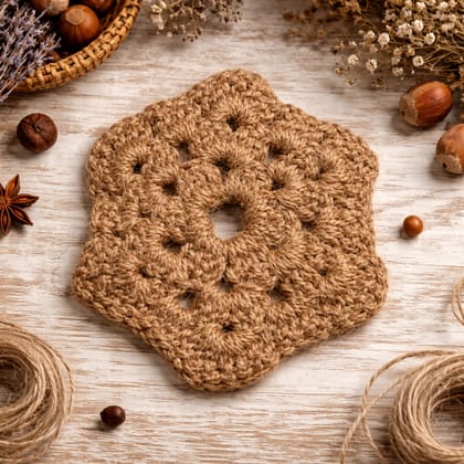 Handmade Jute Crochet Coaster Set (3 Pcs)| Unique Hexagon | Eco-Friendly