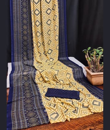 Kanooda Prints Georgette Printed Saree With Unstitched Blouse Piece ( Blue )