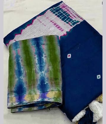 Bhuwal Fashion Chanderi Printed Chanderi saree With Unstitched Blouse Piece ( Blue )