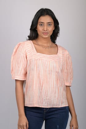 Party wear magic cotton top for women Light Orange Striped Top With Square Neck (OTL-TPS1071)-Orange / S