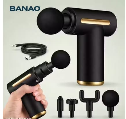 Massage Gun with LCD Touch Screen, Body Deep Tissue Percussion Handheld Back Leg Muscle Massager, Portable Neck Relaxation Gun, Noise Reduction (Black 6 Speed 4 Head)
