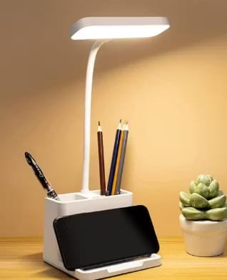 Rechargeable LED Table Lamp with Phone Stand & Pen Holder | USB Charging | Flexible Neck | Eye Protection Light for Study, Office & Home