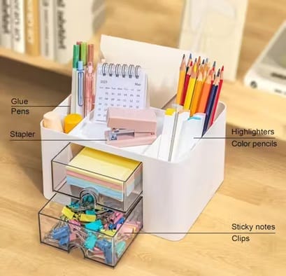 Multifunction Desk Organizer with Drawer & Pen Holder for Office & Kids (Black)
