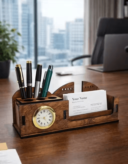 Pen & Card Holder Desk Organizer with Watch Holder for Office Table
