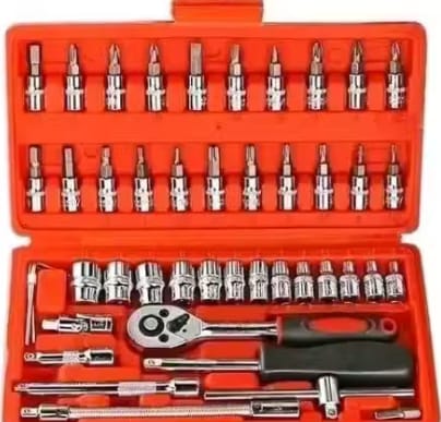 Tool Kit 46 Pieces Drive Socket Set Auto Repair Hand Tool Ratchet Wrench Set, Tools Kit for Automotive Repair, Household, Car & Bicycle Repairs Metric screwdriver Set with Storage Case