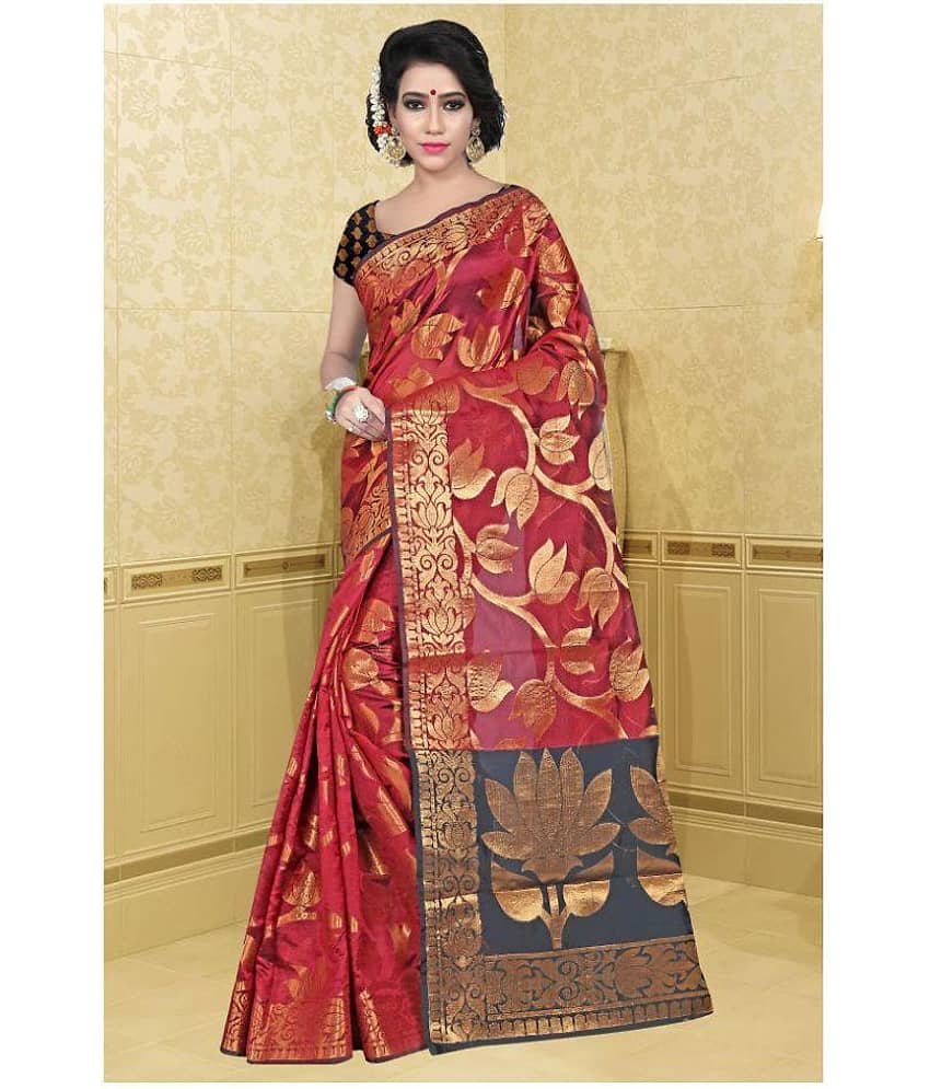 Gazal Fashions Silk Blend Printed Saree With Unstitched Blouse Piece ( Multicolor )