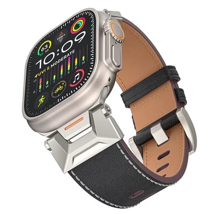 Luxury Armor Leather Bands By iSerieshub Compatible For iWatch-49 - 45 - 44 - 42MM / Black