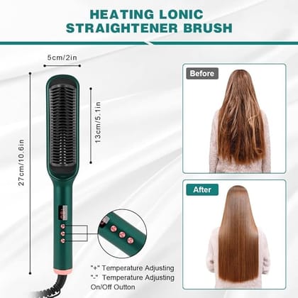 2in1 Ceramic Hair Straightening Brush, Hair Straightener for Woman,Straightener Comb for Smooth, Silky Hair - Straightener Brush with 30s Heating, 5 Heat Settings (Multicolored)