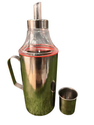 Premium Stainless Steel Oil Dispenser with Transparent Acrylic Top | Leak-Proof Spout & Measuring Cap | Ergonomic Handle for Kitchen & Dining (1000ml)