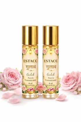 ESTACC Gulab Roll-On Attar 8ml (Pack of 2) | Rose Ittar for Festival, Pooja & Daily Wear | Long Lasting Alcohol-Free Perfume for Men & Women