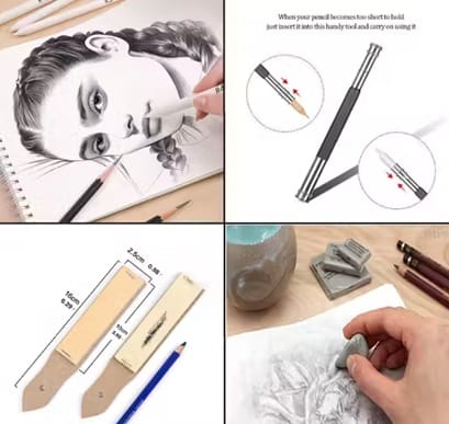 A5 Spiral Sketchbook Kit (150 GSM) – Drawing Set with Sketch Pencils, Blending Stumps, Kneaded Eraser & Accessories