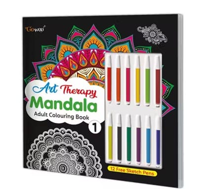 Mandala Adult Coloring Book Kit with 12 Sketch Pens – Stress Relief Art Therapy Workbook for Relaxation & Creativity