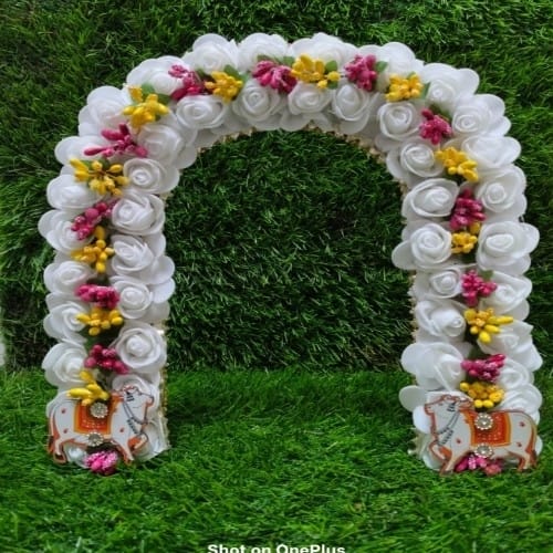 Artificial flower decorated phool bangla for Temple   Janmashtami decoration