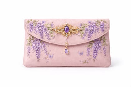 Women's Floral Embroidered Suede Envelope Clutch with Jeweled Embellishment Women's Floral Embroidered Suede Envelope Clutch with Jeweled Embellishment