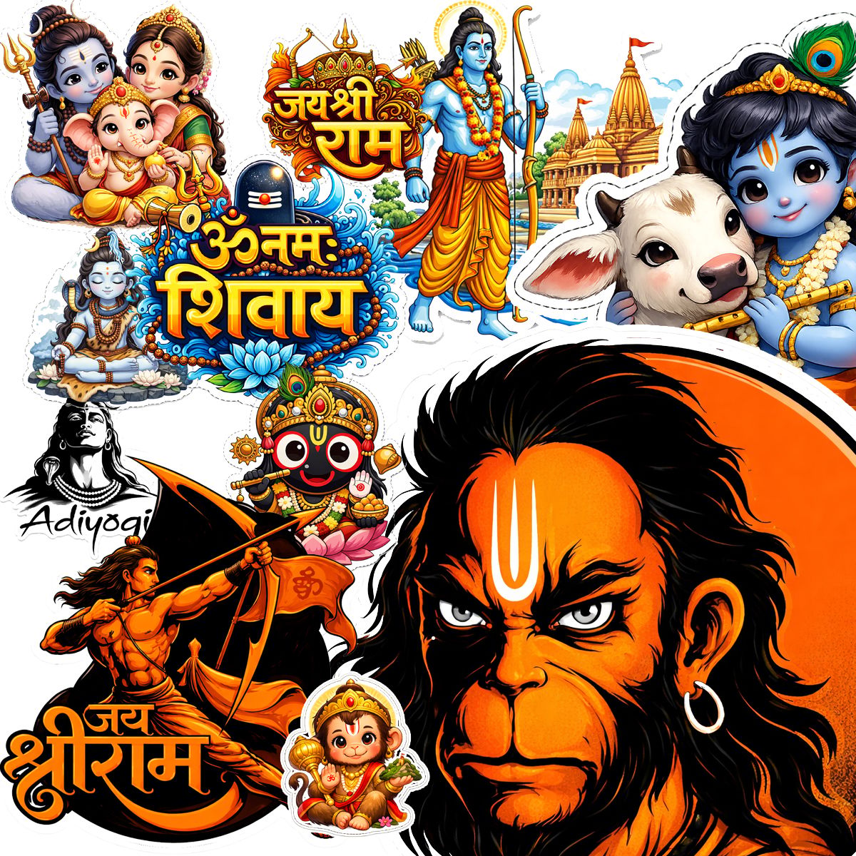 God Stickers for Bike & Laptop | Waterproof Laptop Stickersset, Hindu God, Water & UV Proof, Vinyl Stickers, Residue Free, Self Adhesive & Non Tearable Bike StickersSet | Pack of 39 Stickers