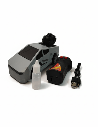 VTTOYS Cyberstar Remote Control Smoking Car, Rechargeable RC Tesla-Style Vehicle with Water Smoke Effect, Gray Electric Toy Car with USB Charging Cable