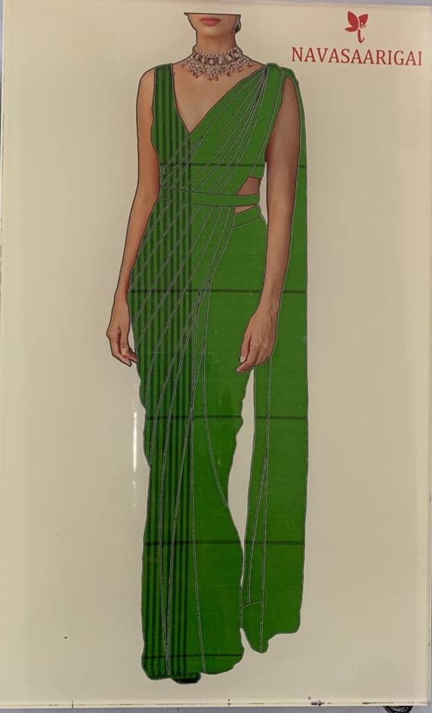 NVJSDS042-Parrot Green with Black Checks (Kattam Design) - Sarees | Buy online on ZillyBuy