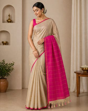 NVDHDSS037- CREAM COLOR DOBBY SILK SAREE