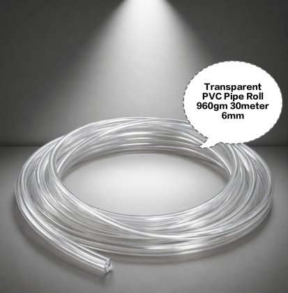 Transparent PVC Pipe Roll, Clear Flexible Hose Pipe, PVC Water Tube Pipe, Air Pump Pipe Hose, Gardening Transparent Pipe 960gm 30meter 6mm