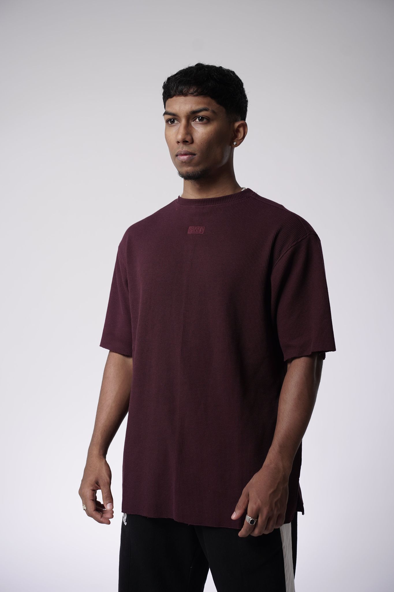 RAW EDGED WAFFLE TEE V2 [WINE]-XL
