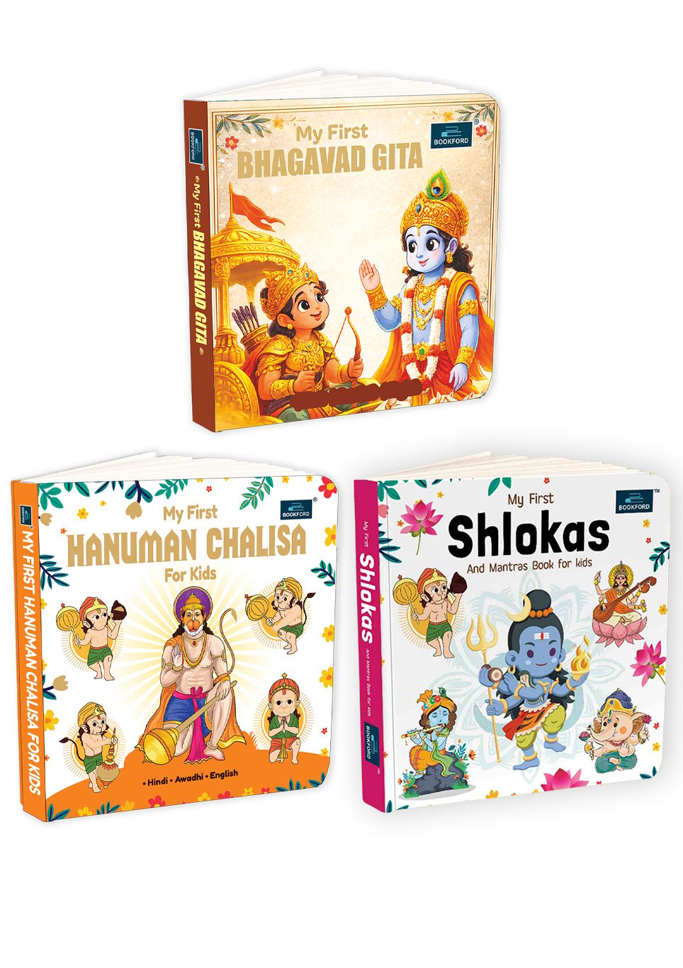My First Bhagavad Gita, Hanuman Chalisa and Shloka Mantras Mythology Board Book for Kids and Childrens | Language Sanskrit, Hindi and English - Age 3+ Years