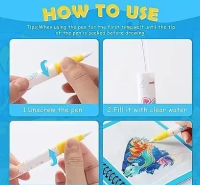 Water Coloring Books for Kids (Set of 4) | Reusable Magic Water Painting Book for Toddlers 2–10 Years