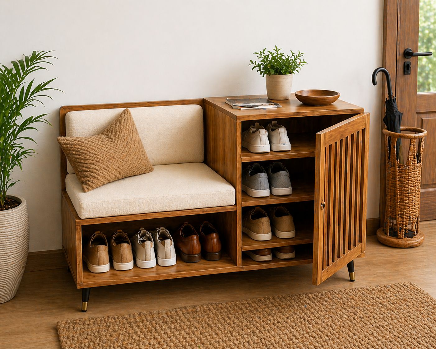 Entryway Oasis Shoe Cabinet natural with Comfy Seat by Orchid Homez