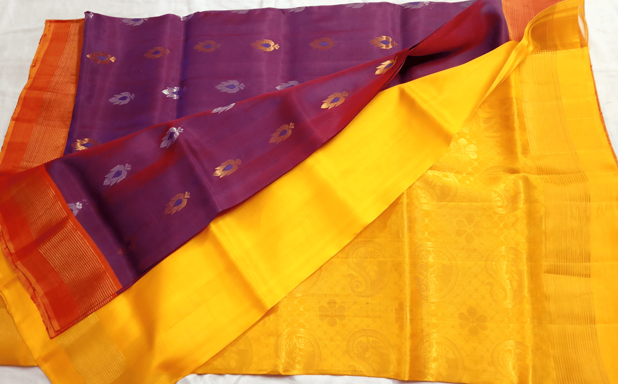 PKS-08 Violet full-orangish yellow soft silk saree