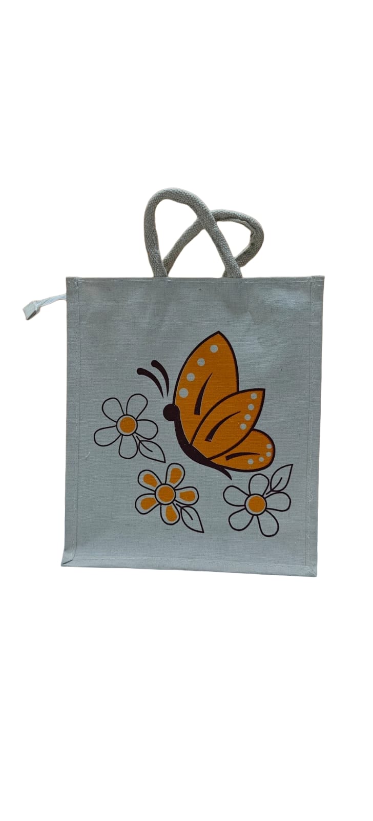 Eco-Friendly Jute Tote Bag with Butterfly Print and Zipper