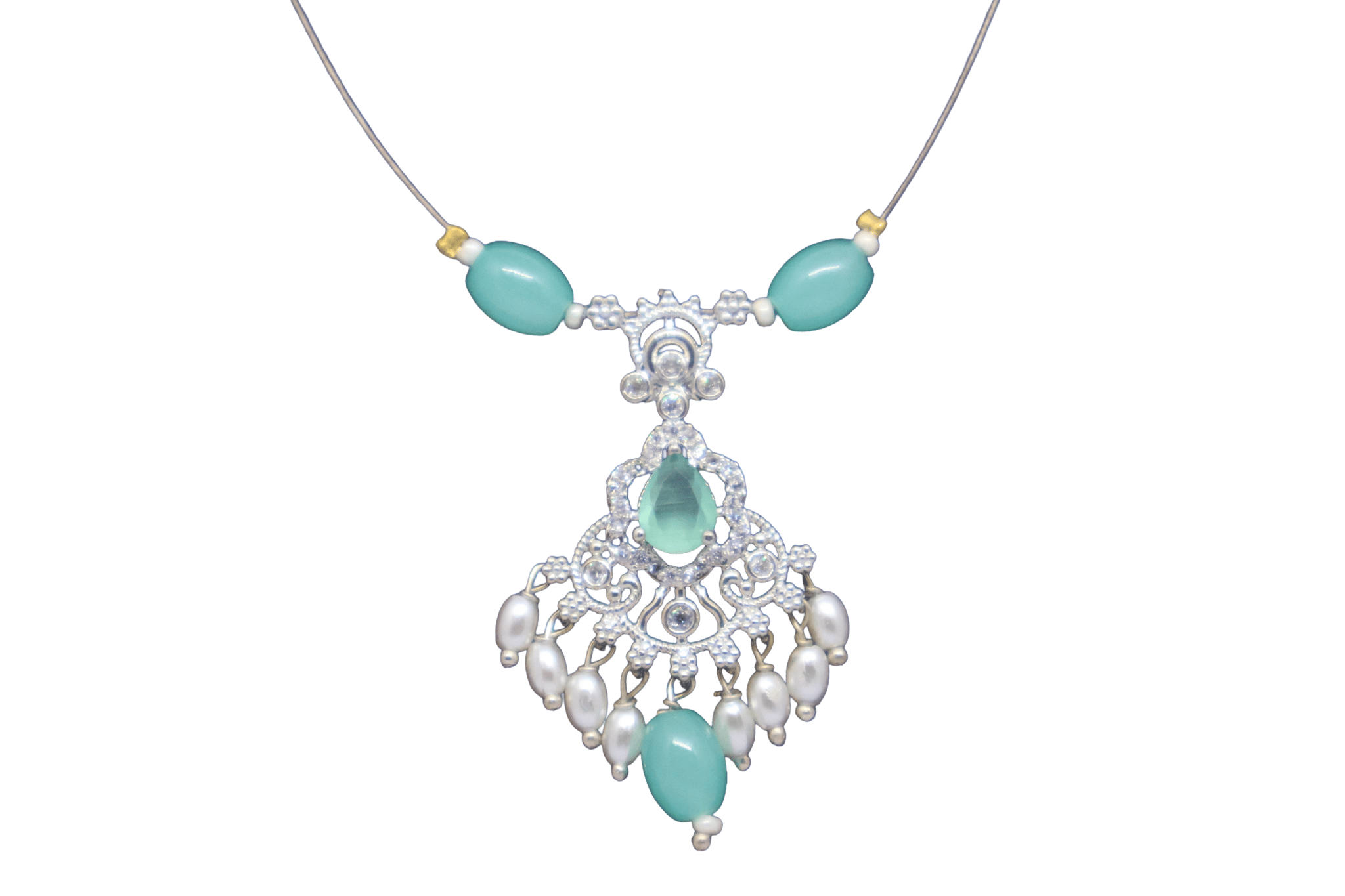 Elegant Turquoise Bead & Pearl Statement Pendant Necklace