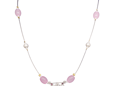 Elegant Pink Stone Pendant Necklace with Pearl Drops