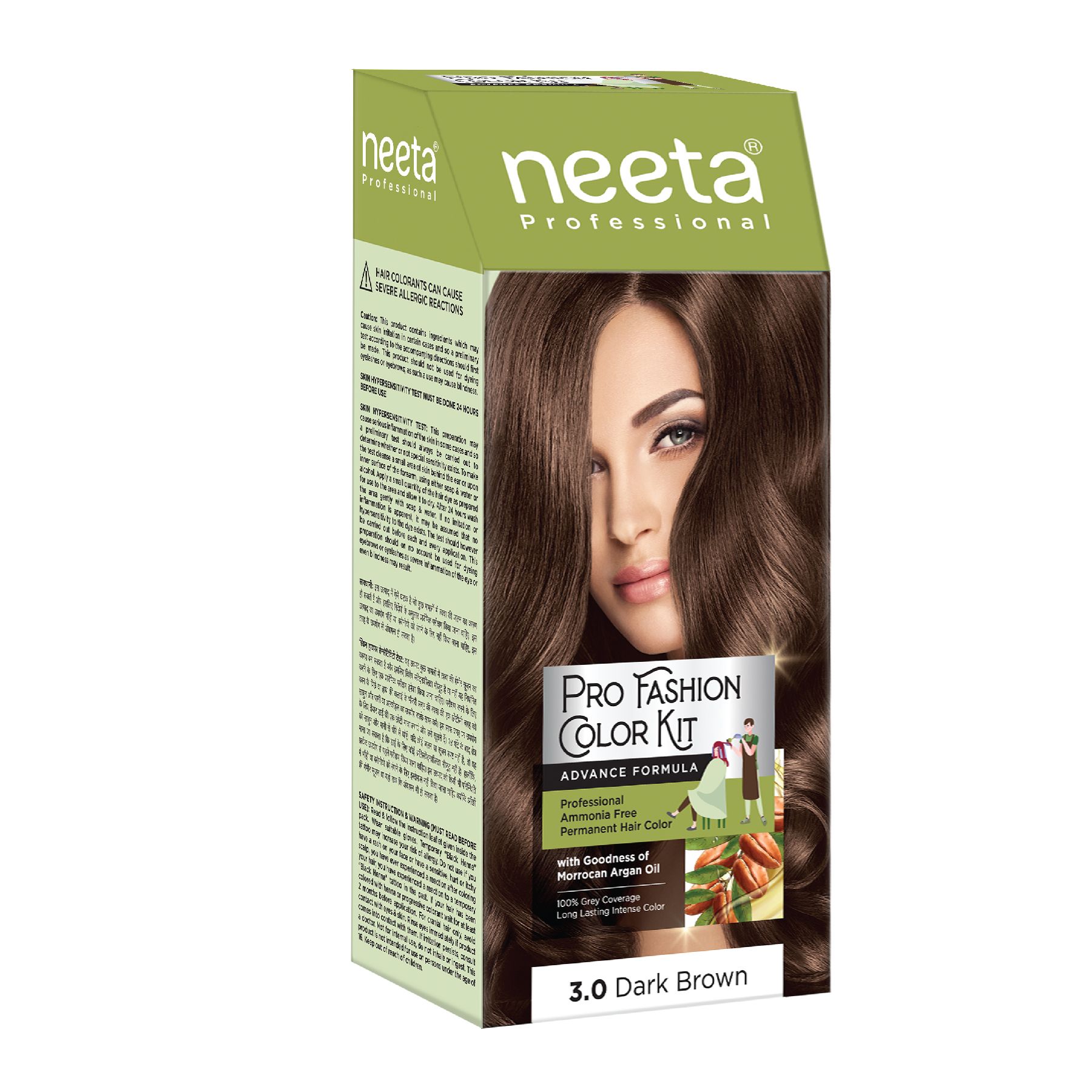 Neeta Professional Pro Fashion Color Kit 3.0 Dark Brown 100g, Permanent Hair Color, Creme Hair Colour for Women & Men