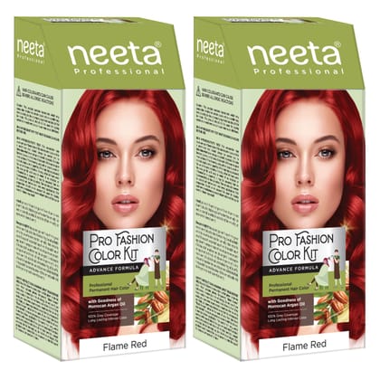 Neeta Professional Pro Fashion Color Kit Flame Red 100g, Permanent Hair Color Pack of 2, Creme Hair Colour for Women & Men
