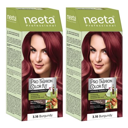 Neeta Professional Pro Fashion Color Kit 3.16 Burgundy 100g Pack of 2, Permanent Hair Color, Creme Hair Colour for Women & Men