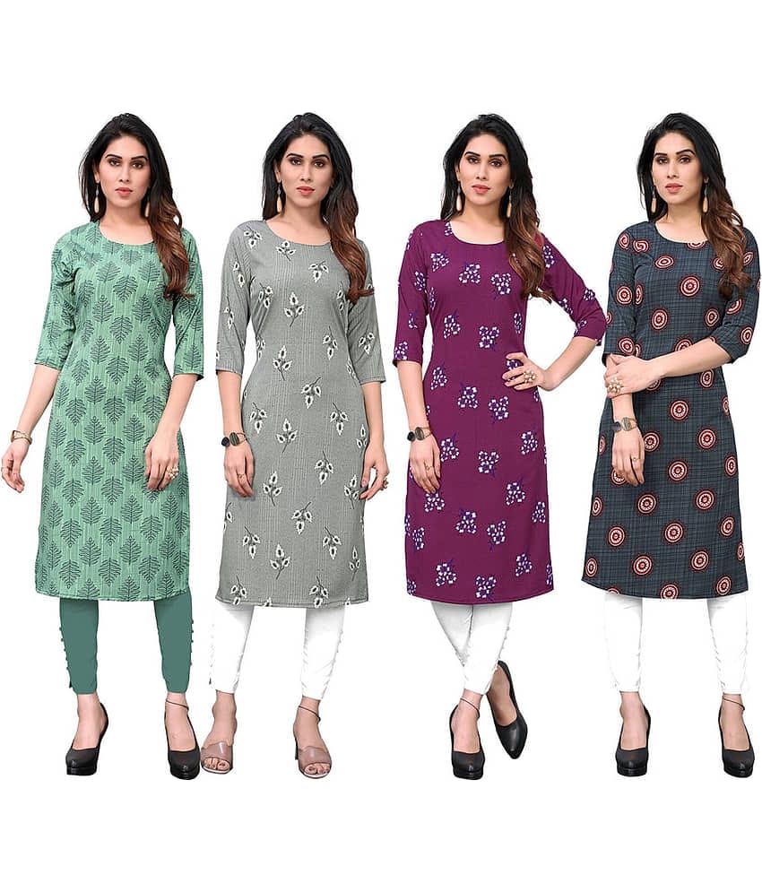 KETAKI FASHION Crepe Printed Straight Women's Kurti - Multicolor ( Pack of 4 )