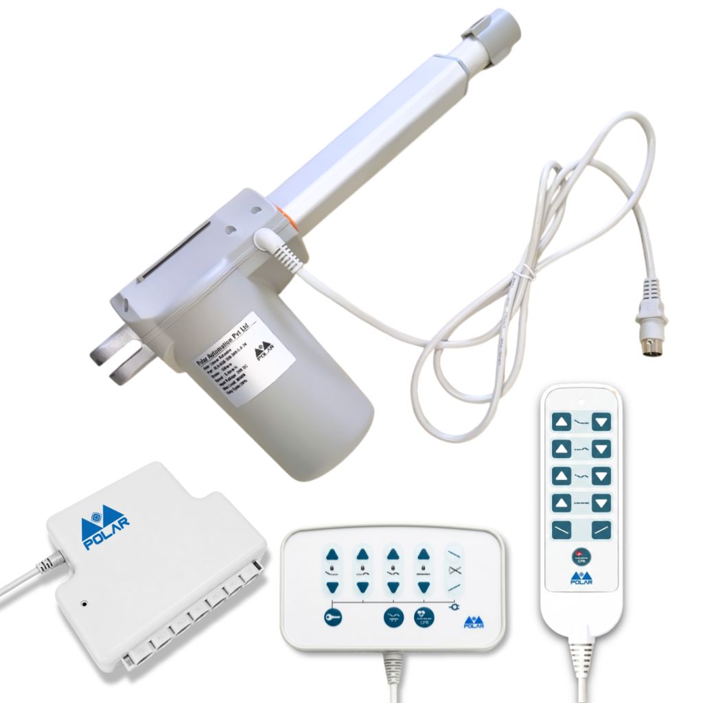 5 Function Hospital Bed Actuator System with Patient Remote + Nurse Panel (Stroke 150 mm | Load 6000 N | Speed 4 mm/s)