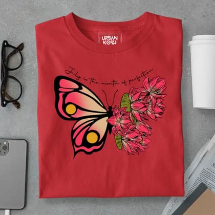 Butterfly of July Exclusive Premium Birthday T-Shirt for Women-Red / S