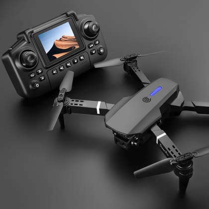 E88 Pro Drone with 4K HD Dual Camera | Screen Remote Controller, Optical Flow Stability | App Control | Double Battery | Includes 8GB Memory Card