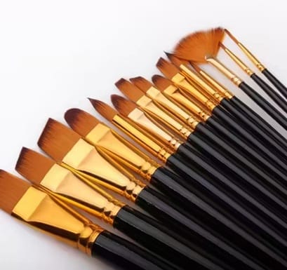 Dstone Professional Artist Paint Brush Set of 12 – Painting Brushes Kit for Kids, Adults & Beginners (Black & Gold)