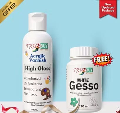 Art & Craft Decor Varnish High Gloss Non Yellowing Transparent 110ml with White Gesso 110ml