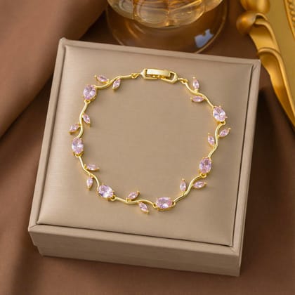 Gold Plated Tulip Pink Stone Bracelet for Women & Girls | Elegant Floral Link Bracelet | Lightweight Adjustable Bracelet for Daily Wear, Party & Gifting 