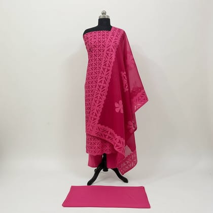 Premium Rajasthani Hand Appliqué Cut Work Pure Organdy Cotton 3-Piece Unstitched Suit Material Set