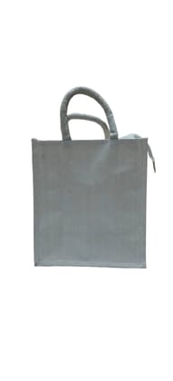 Geometric Print Jute Tote Handbag with Zipper