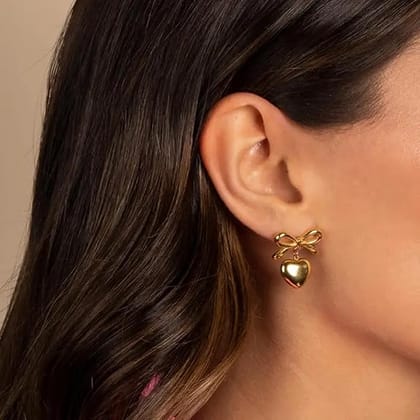Bow-Mance Heart Drop Coquette Aesthetic Earrings for Women Fashion | Chic Accessories for Women Ear Tops Fashion Jewellery Bow Earrings for Girls Stylish | Valentine's Gift for Girlfriend