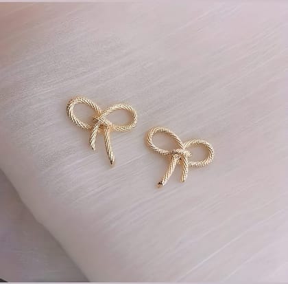 Stud Earrings for Women & Girls | Korean Style Anti Tarnish Jewellery | Waterproof, Skin Friendly Fashion Earrings | Cute Ribbon Knot Minimal Everyday Wear